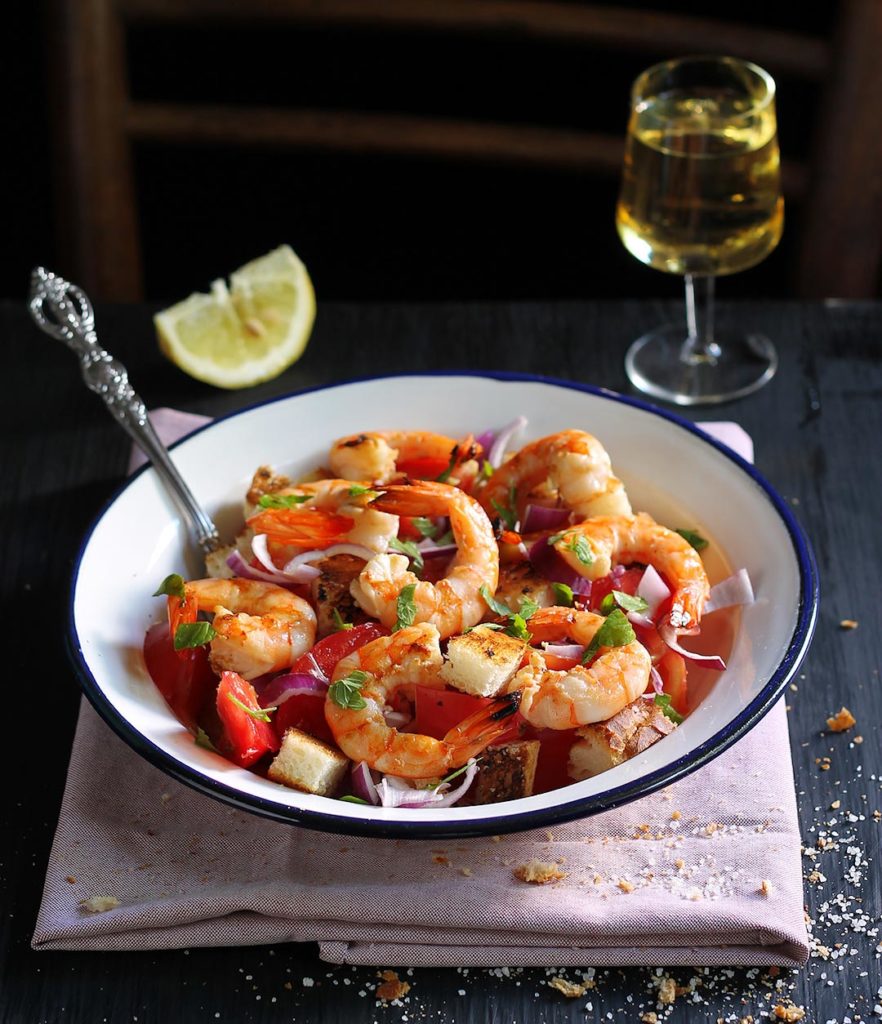 Grilled shrimp panzanella salad recipe