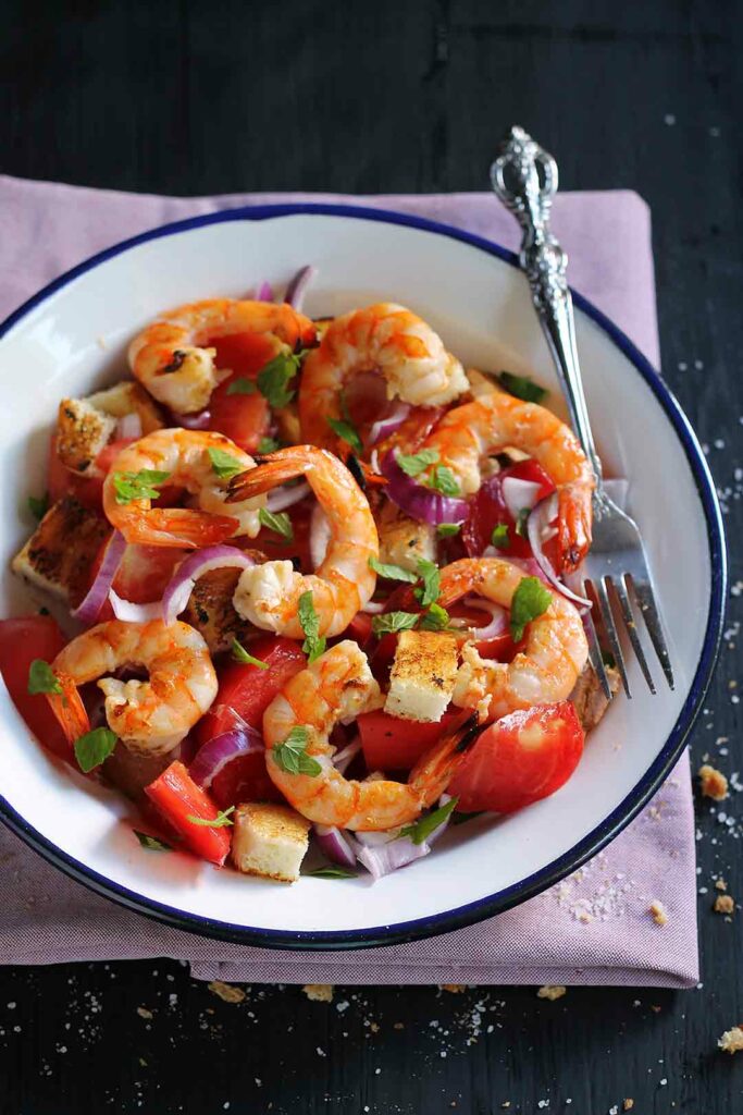 Grilled shrimp panzanella salad recipe