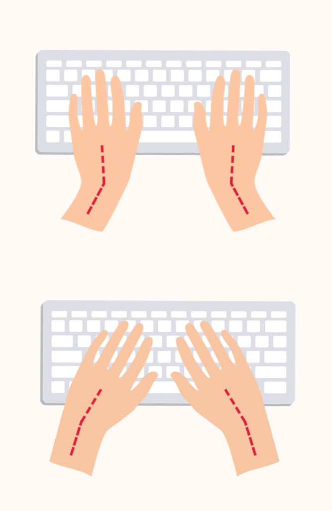 Poor hand posture on keyboard with hands bent sideways