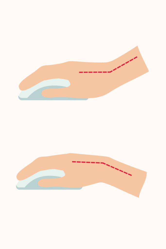 Poor hand posture using mouse: Hand on mouse bent up or down