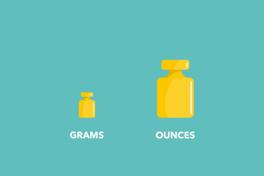 Illustration of grams and ounces weight