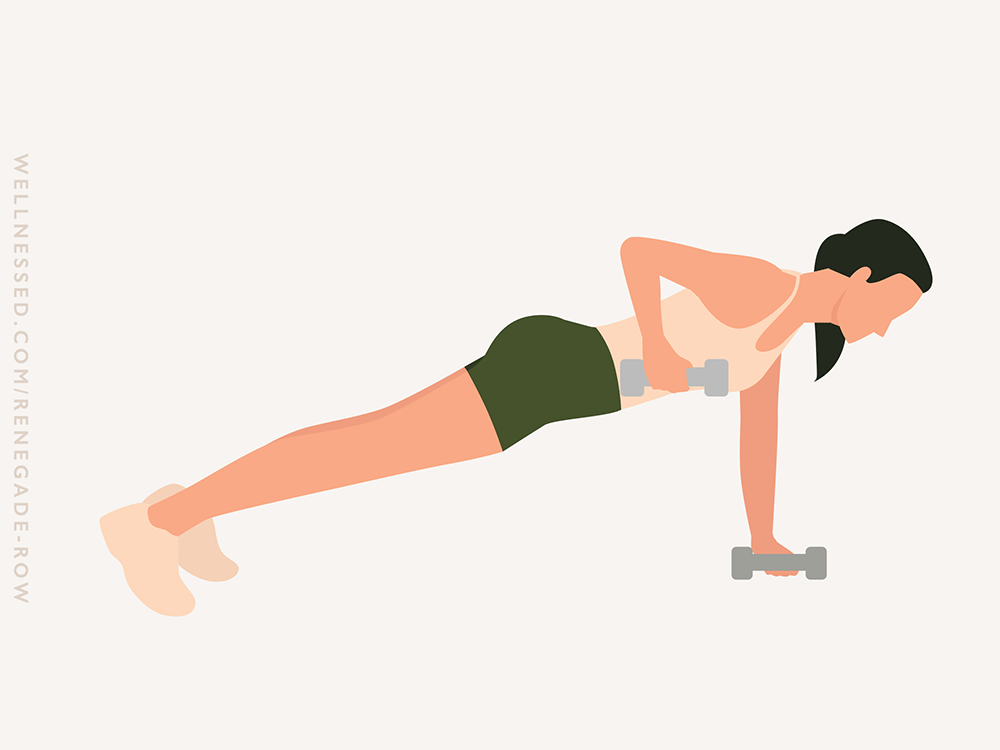 Illustration of how to do a renegade row exercise