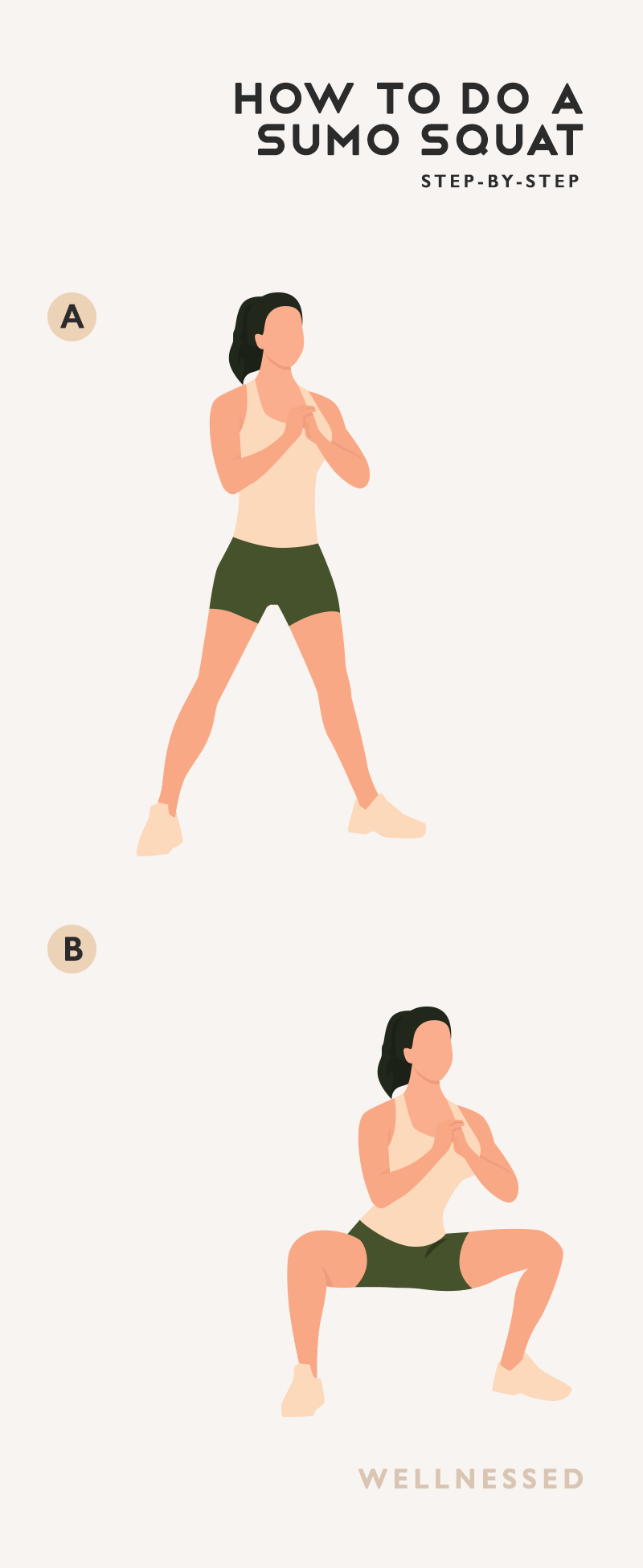 Step-by-step illustration of how to do a sumo squat